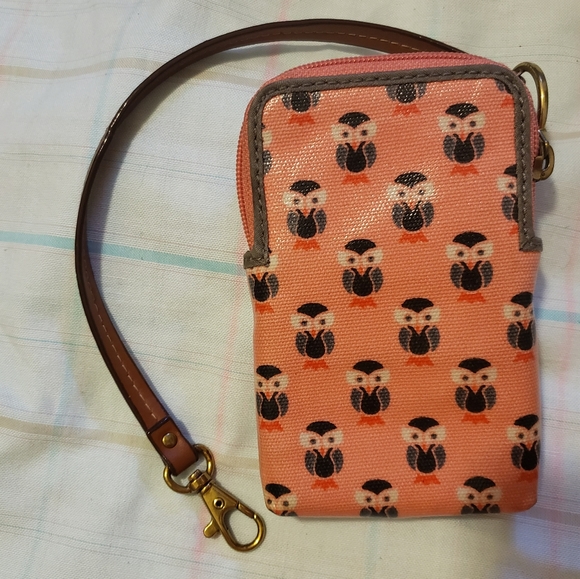 Fossil Pink Owl Wristlet Wallet Phone Card Holder - Picture 3 of 8